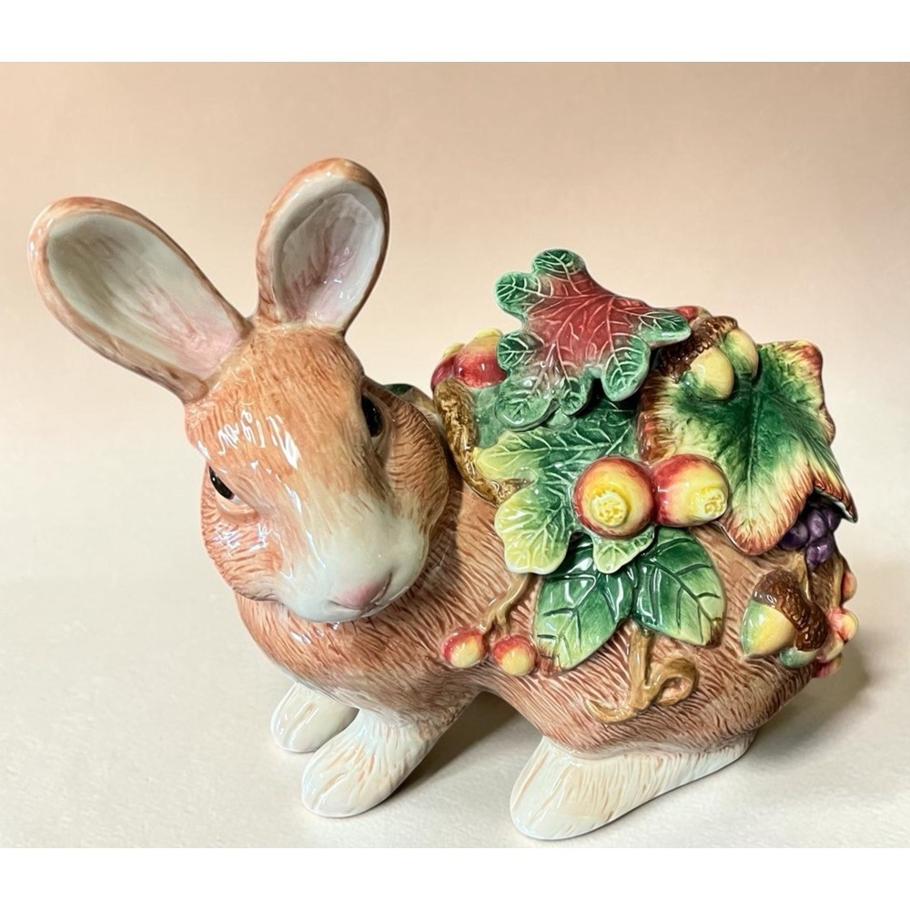 Fitz & Floyd Autumn Splendor‎ Bunny Rabbit Candy Cookie Jar Multicolor Fall VTG